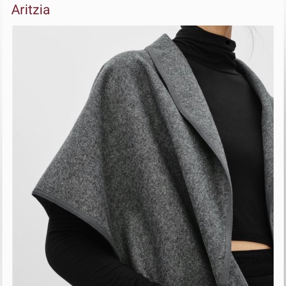 Aritzia Talula Wool Blend Laverton Poncho in Black with black trim - Picture 2 of 8